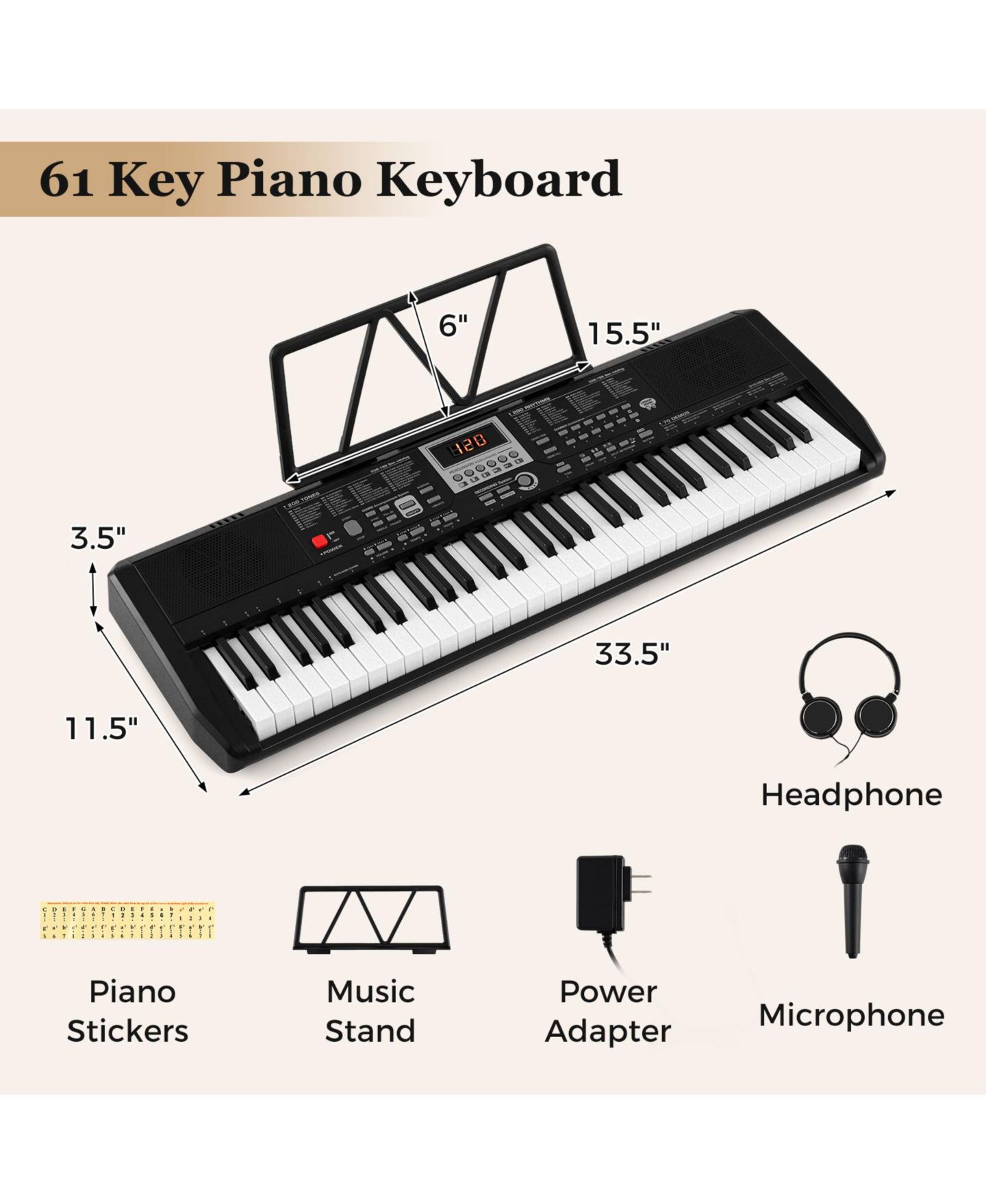 Детские игрушки Mecale 61-Key Portable Keyboard Kit for Beginners with 200 Rhythms & 200 Tones, Electric Piano, цвет: Чёрный — фото 3