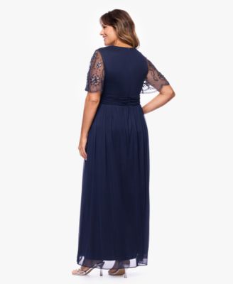  Plus Size Beaded Sleeve Slit Gown