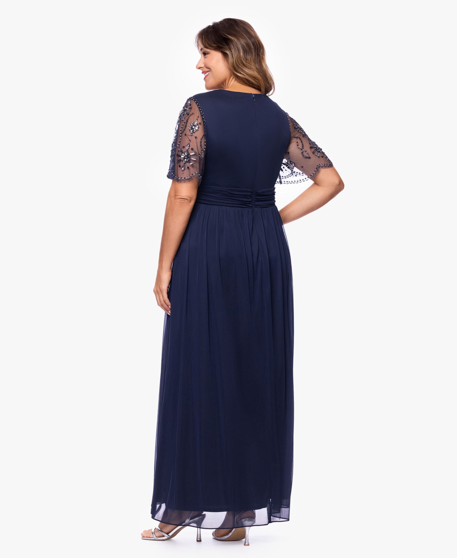 Plus Size Beaded Sleeve Slit Gown