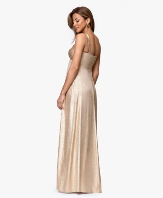  Petite Metallic Hardware Halter Neck Gown