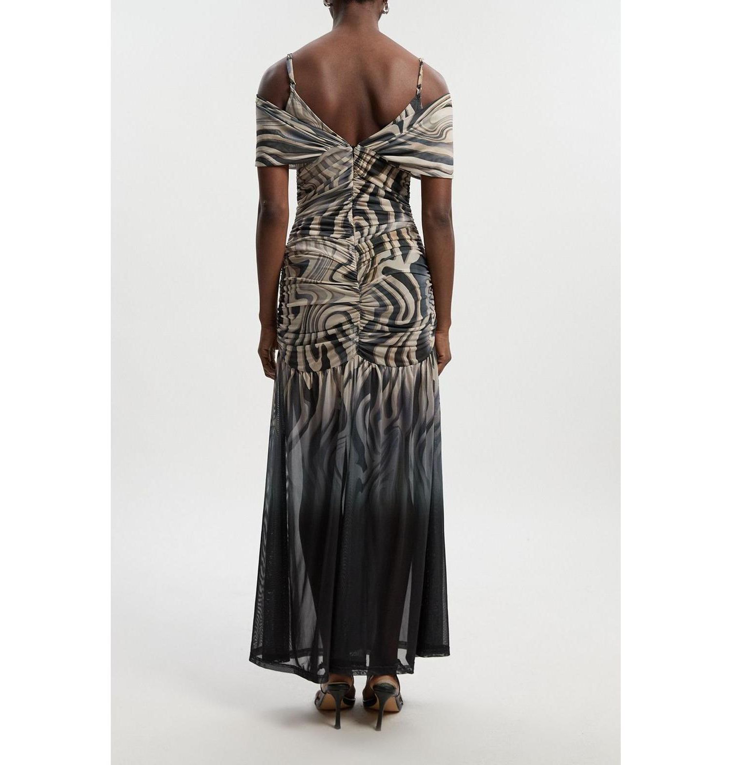 Women's Marble Print Mesh Plunge Maxi Dress