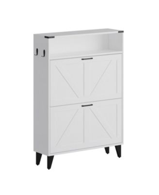 Shoe Storage Cabinet with 2 Flip Drawers, Freestanding Narrow Shoe Rack Cabinet with Open Shelf & Strong Metal Legs