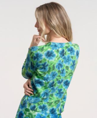 Women's Long-Sleeve Buttoned-Up Printed Cardigan Sweater