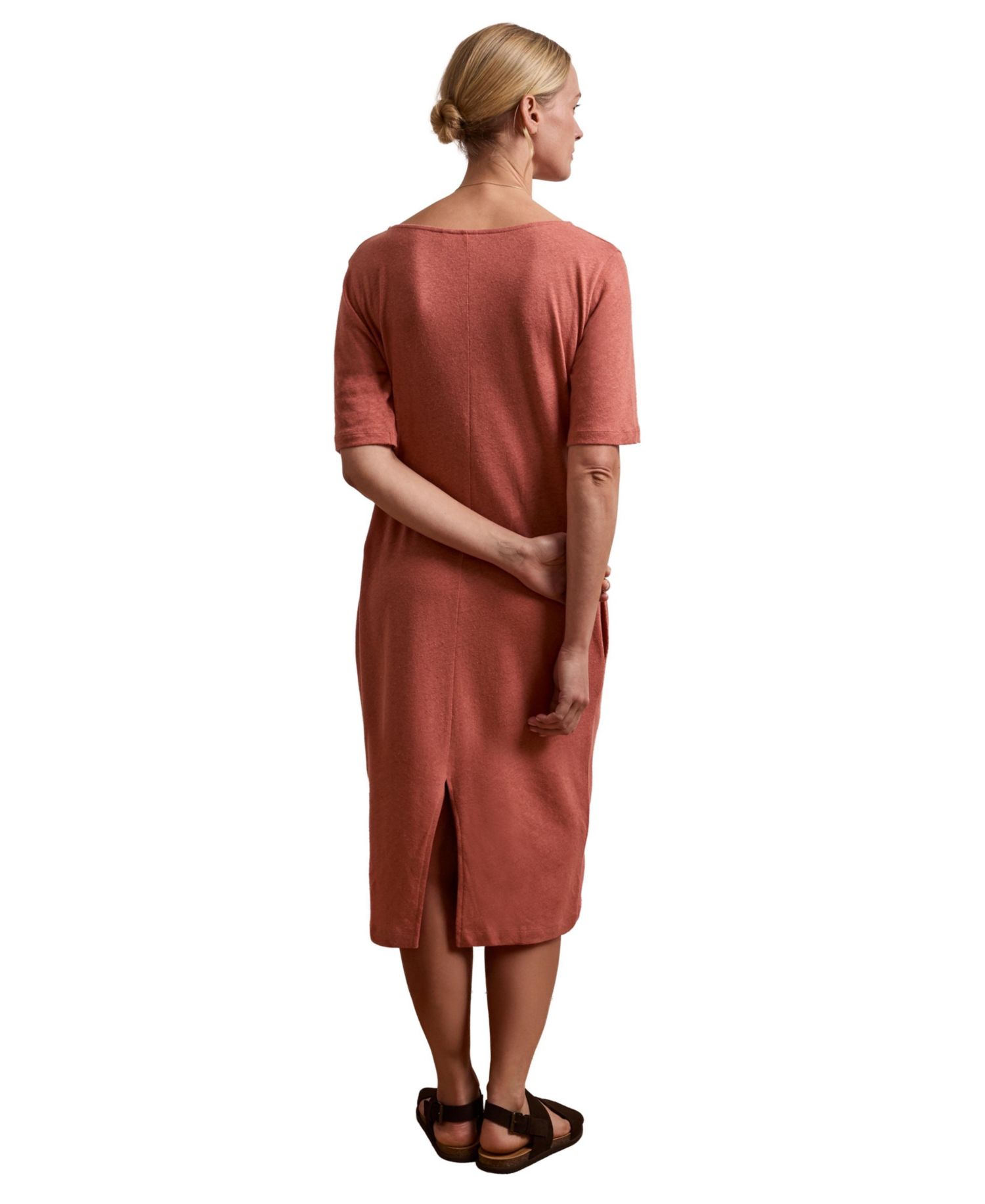 Women's Linen Blend V-Neck Midi Dress