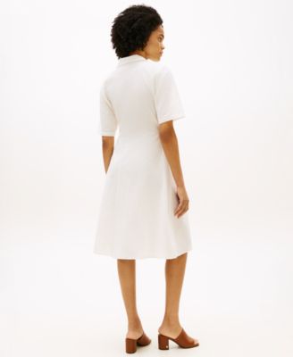 Women's Linen Belted Midi Dress