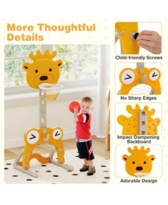 4-in-1 Toddler Height Adjustable Basketball Hoop with Ring Toss for 3+ Kids