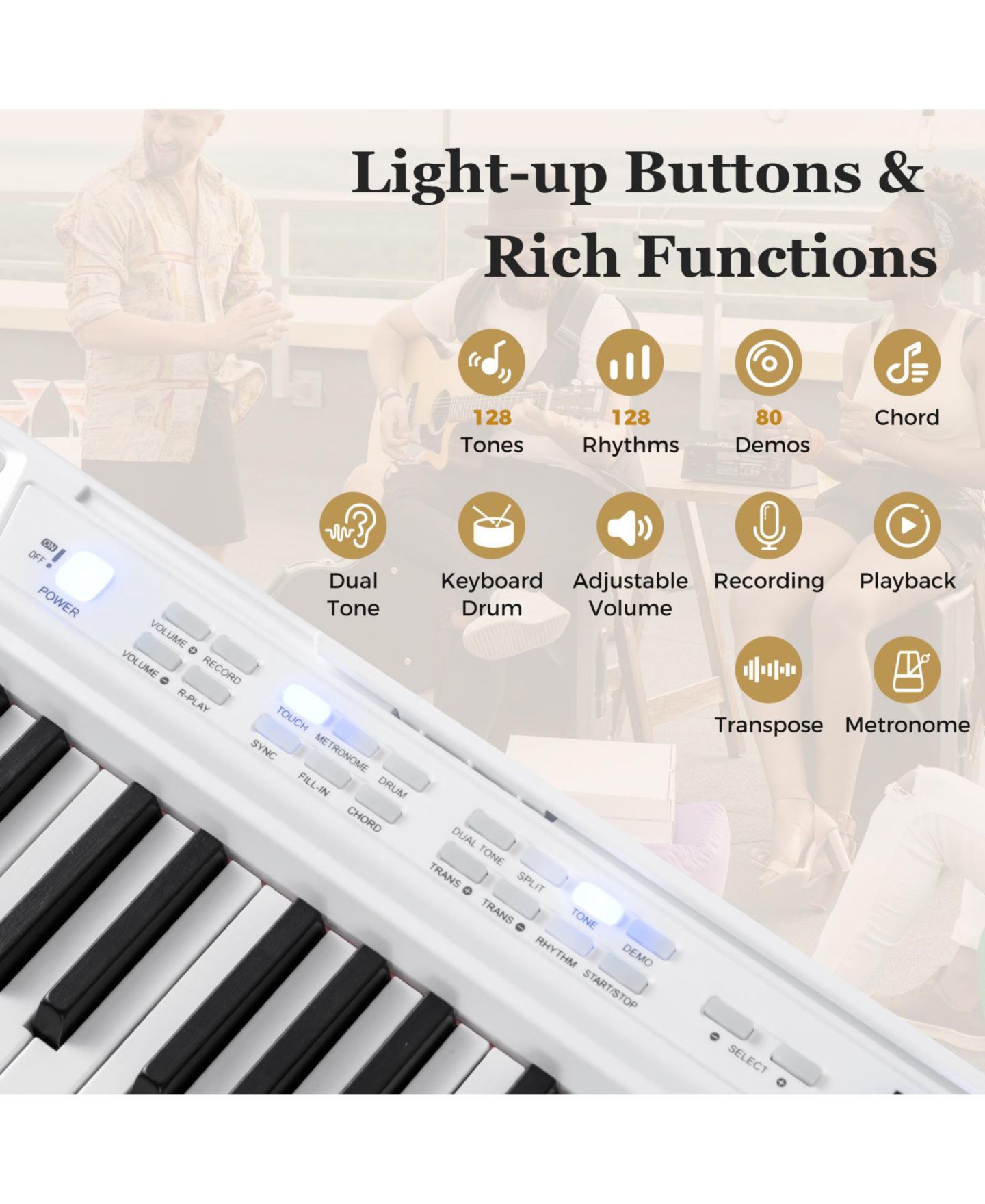 Детские игрушки Mecale 88-Key Electric Piano Keyboard with Adjustable Stand & Portable Bag for Home or Travel, цвет: Белый — фото 4