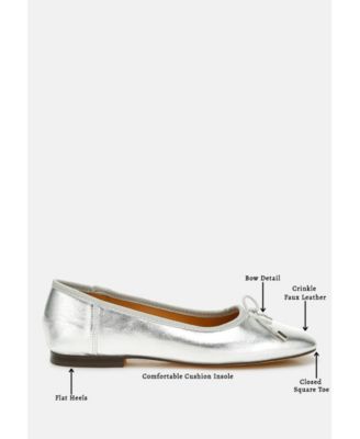 Rag and Co Womens Primrose Metallic Pleather Bow Ballerinas