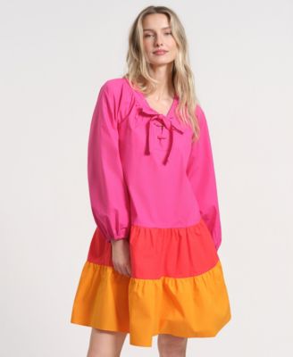 Women's Long-Sleeve Tiered Midi Dress