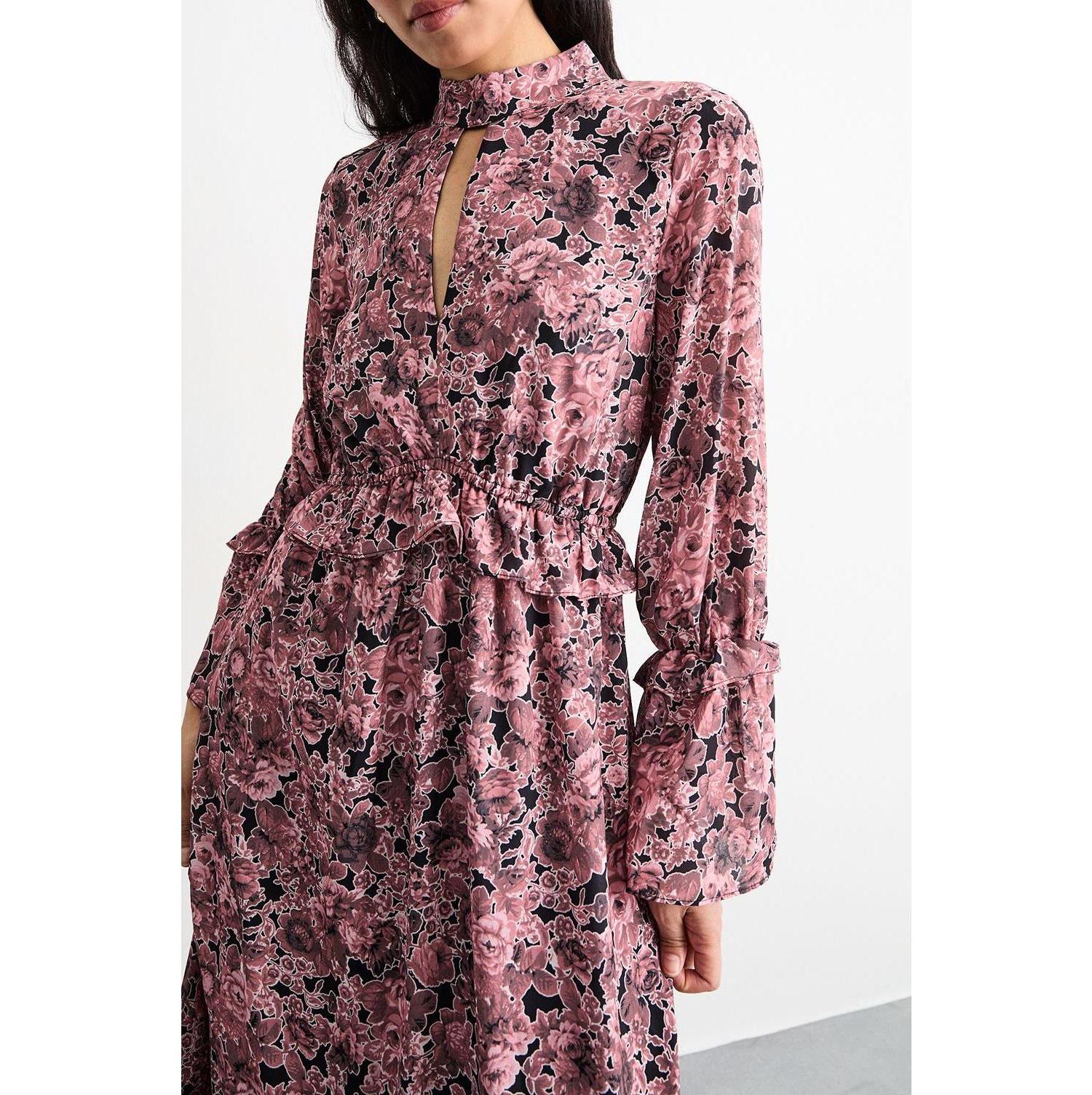 Women's Chiffon Shirred High Neck Midi Dress