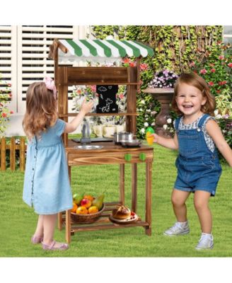 Double Sided Mud Kitchen with Canopy and Chalkboard for 3+ Years Old