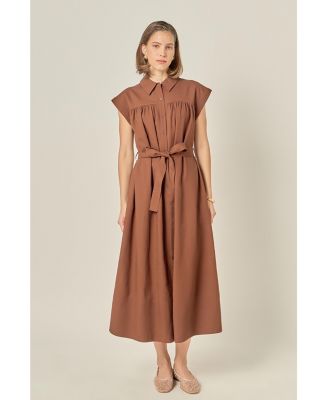 Women's Linen Belted Midi Dress