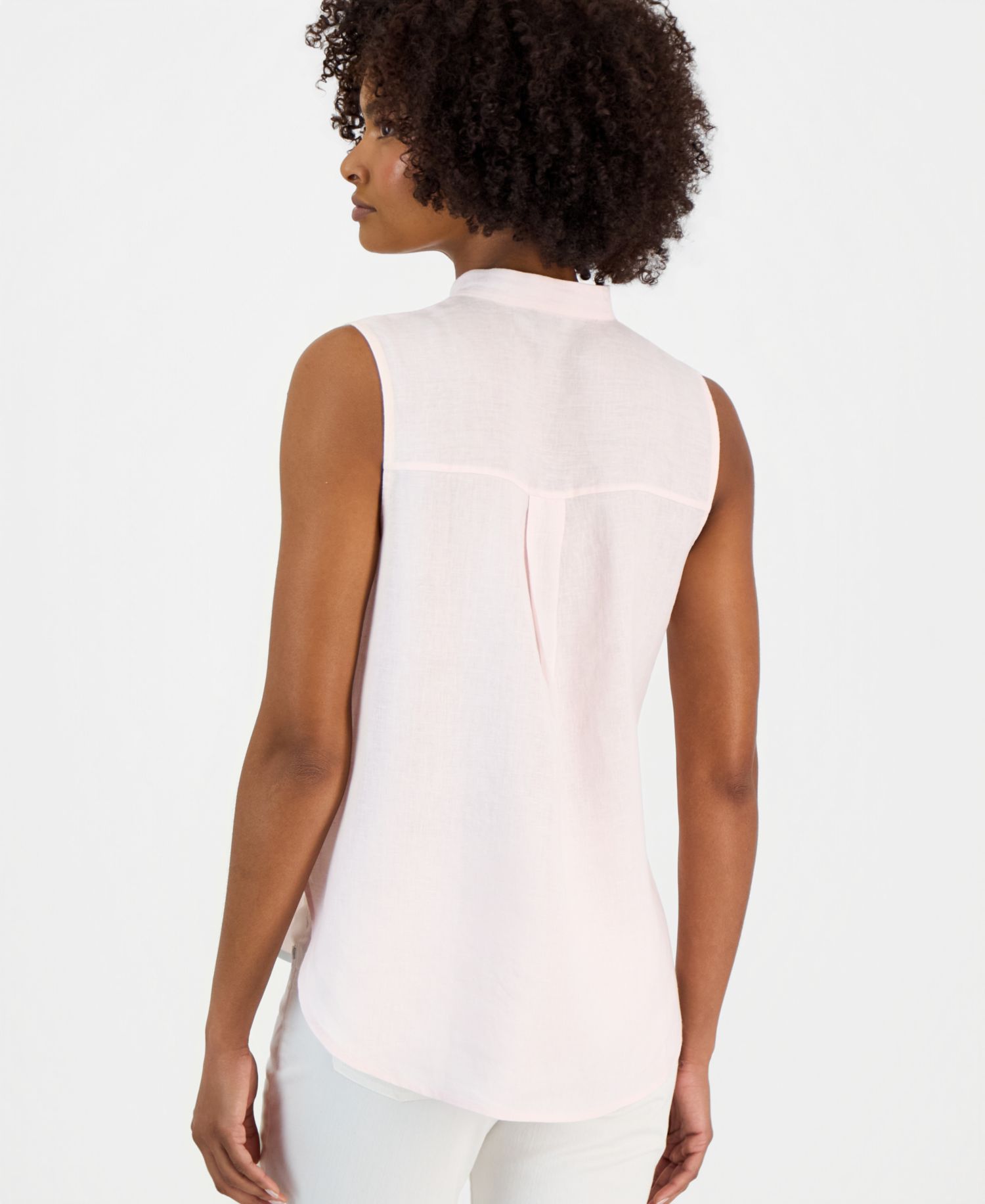 Women's Linen Sleeveless Band-Collar Shirt