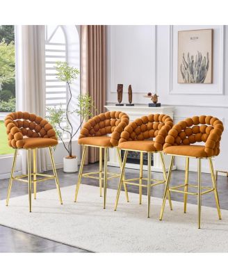 Streamdale Set of 2 Orange Velvet Bubble Bar Stools with Gold Legs