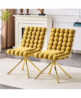 Streamdale Set of 2 Yellow Puffy Bubble Chair Ball Chain Chair Velvet Dining Chairs