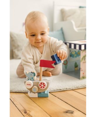 Lolo Elephant Funny Autoboat 2 in 1 Wooden Stacking Game Toy