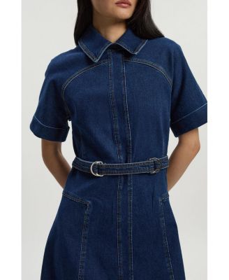 karen millen denim dress Blue Tailored Sleeveless Full Skirted Midi UK 10 offering a sophisticated Karen Millen Stretch Denim Tab