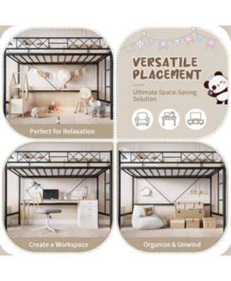 Twin Size Loft Bed, Heavy Duty Metal Frame with Arched Guardrail, Flat Ladder Rung, and Steel Slat Support, No Box Spring Required