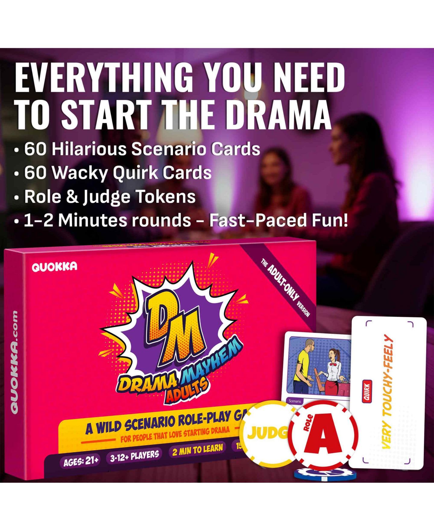 Детские карточные игры Quokka Drama Mayhem 120 Count Card Game, Ages 14+, цвет: Adult — фото 3