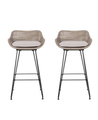 Streamdale Wicker Barstools with Metal Hairpin Legs and Cushions (Set of 2