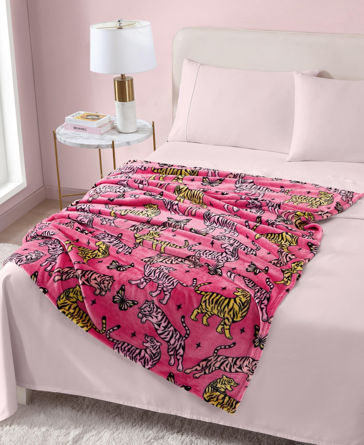 Betsey Johnson Butterfly Tiger Printed Plush Throw, 70" X 50"