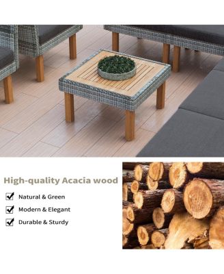 9-Piece Outdoor Patio Wicker Furniture Set with Acacia Wood Legs