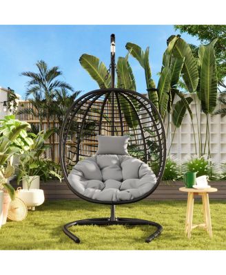 Folding Egg Chair with Stand, Indoor/Outdoor Wicker Hammock Swing Chair