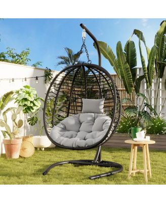 Folding Egg Chair with Stand, Indoor/Outdoor Wicker Hammock Swing Chair