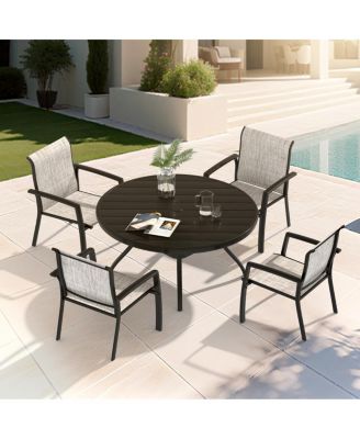 5-Piece Patio Dining Set with Stackable Chairs & 40.6" Round Metal Table