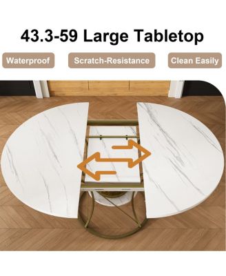 43" Round Extendable Farmhouse Dining Table w/ Storage Shelf