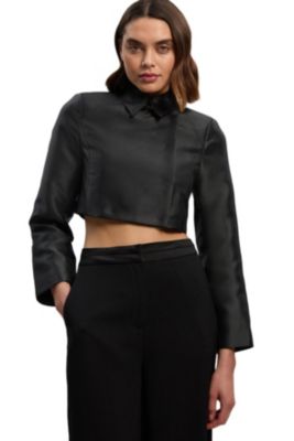 Women's Satin Twill Cropped Wrap Tailored Jacket
