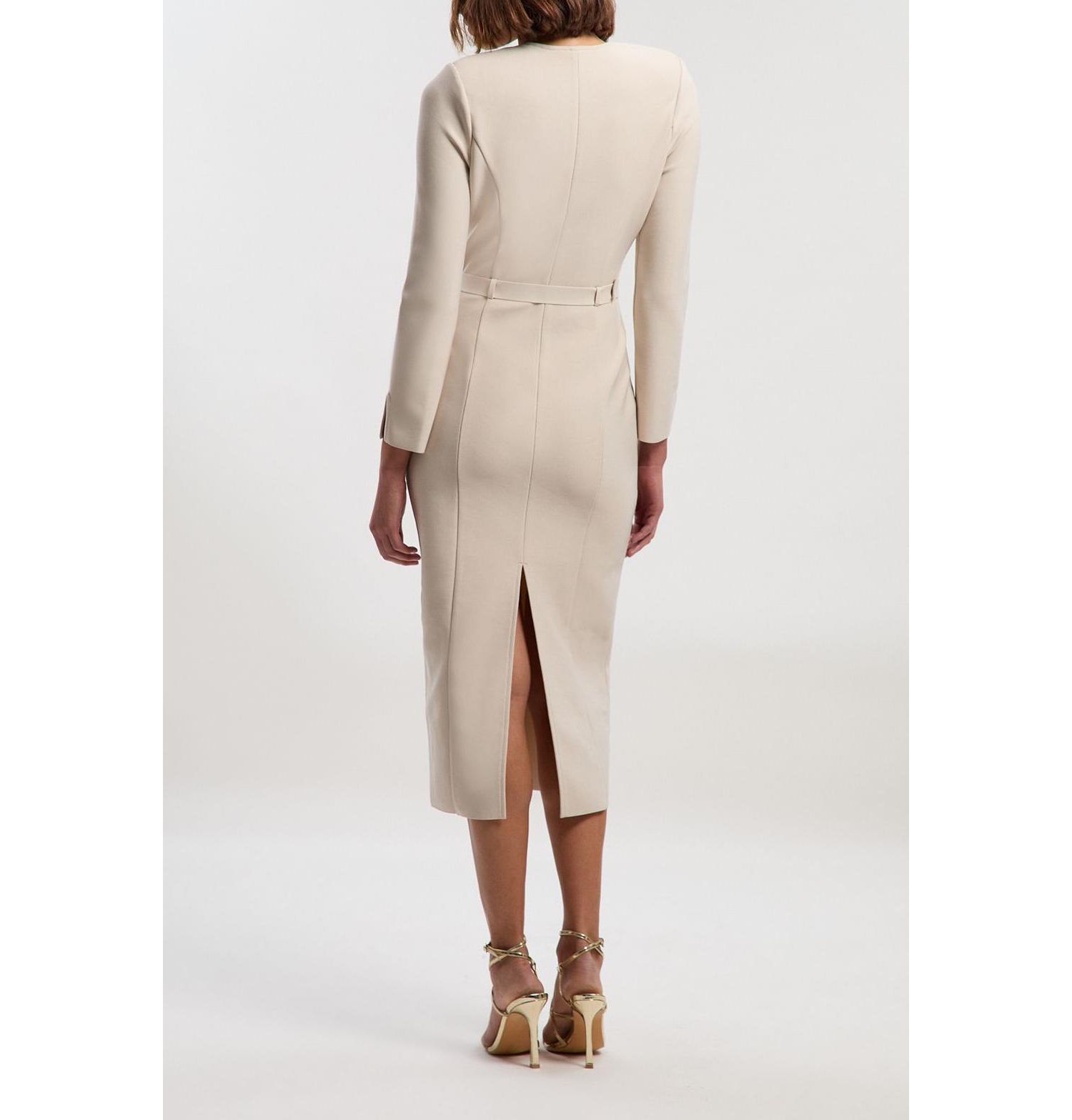 Women's Figure Form Bandage Belted Midi Dress