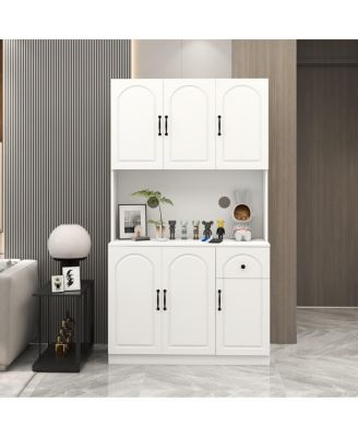 Kitchen Pantry Storage Cabinet with Microwave Oven Countertop