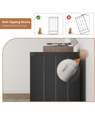 Farmhouse Record Player Stand with Barn Doors, Turntable Table with Display Shelves, Wooden Media Console & LP Record Holder for Living Room