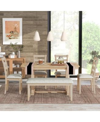 6 Piece Rubberwood Wood Grain Tabletop & Soft Cushion Dining Set