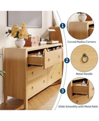  Wide 6 Drawer Dresser for Bedroom, Wooden Chest of Drawers with Large Storage & Metal Handles