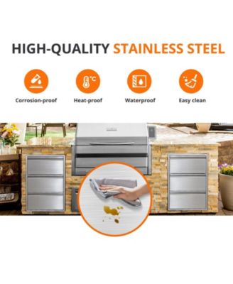 Outdoor Kitchen Drawers with Paper Towel Holder, Stainless Steel 3-Layer BBQ Drawers, Silver