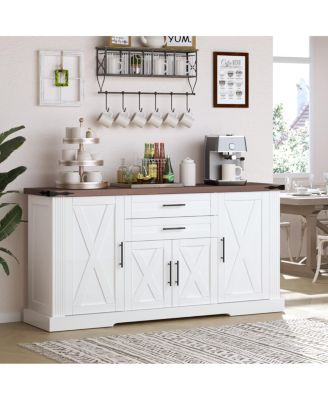 Farmhouse Barn Door Storage Cabinet with 2 Drawers & Door Rack
