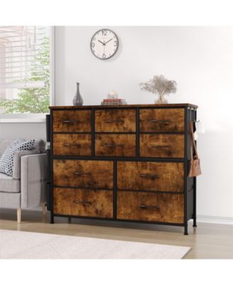 10 Drawer Fabric Dresser & Chest of Drawers with Fabric Bins, Side Pockets & Sturdy Steel Frame for Closet Hallway Living Room