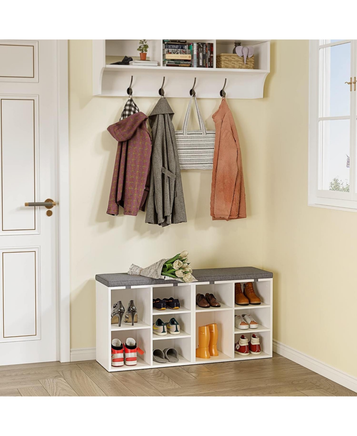 gaomon Entryway Shoe Bench with Storage and Cushioned Seat