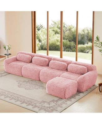 L-shaped Plush Fabric Modular Sectional Sofa, 32D Sponge, Free Combination