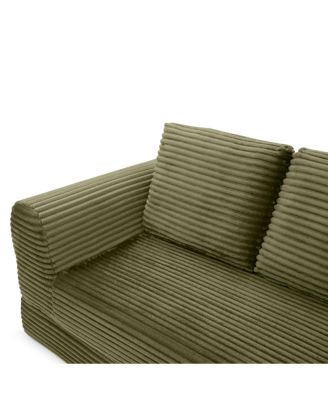 2-in-1 Folding Convertible Sofa Bed, Modern Corduroy Sleeper Couch with 2 Pillows