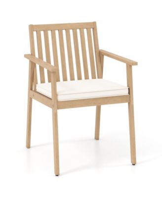 4 PCS Patio Dining Chairs w/ Removable Padded Cushion Armrests & Teak Oil Finish