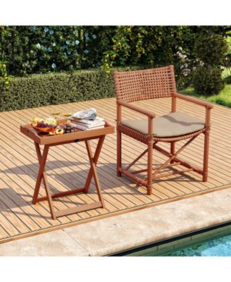 Patio Solid Wood Tray Table w/ Removable Top Rectangular TV Tray Bistro Table