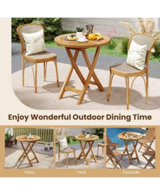 Patio Teak Wood Dining Table 27.5'' Round Side Table w/ Slatted Tabletop