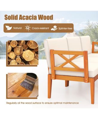 5 PCS Acacia Wood Patio Chaise Lounge Chair Set w/ 2-Tier Coffee Table Cushions