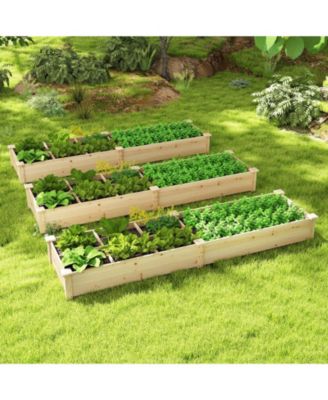 Raised Garden Bed Wooden Elevated Planter w/2 Planter Boxes 7 Compartments