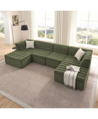 135" U-Shaped Modular Sectional Sofa with Chaise & Movable Ottoman