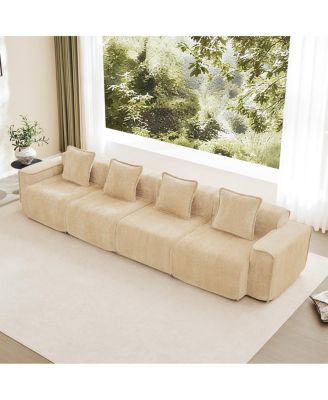 Deep Seat Modular 4-Seat Boneless Sofa with French Edge Piping, No Assembly Required