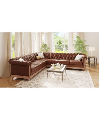 Comfy Large Sectional Sofa with Wooden Legs, Retro Style for Living Room